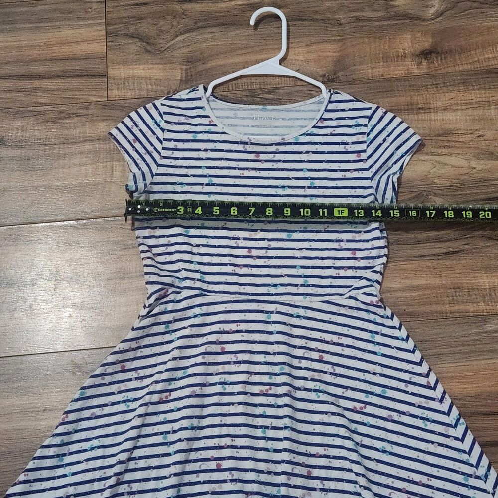 Place Girls Skater Dress XL 14 White Blue Striped Paint Splatter Casual Dress - Picture 7 of 8